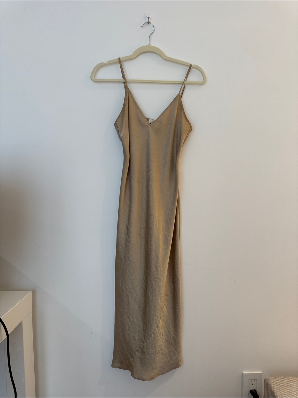 Satin Slip Midi Dress in Taupe